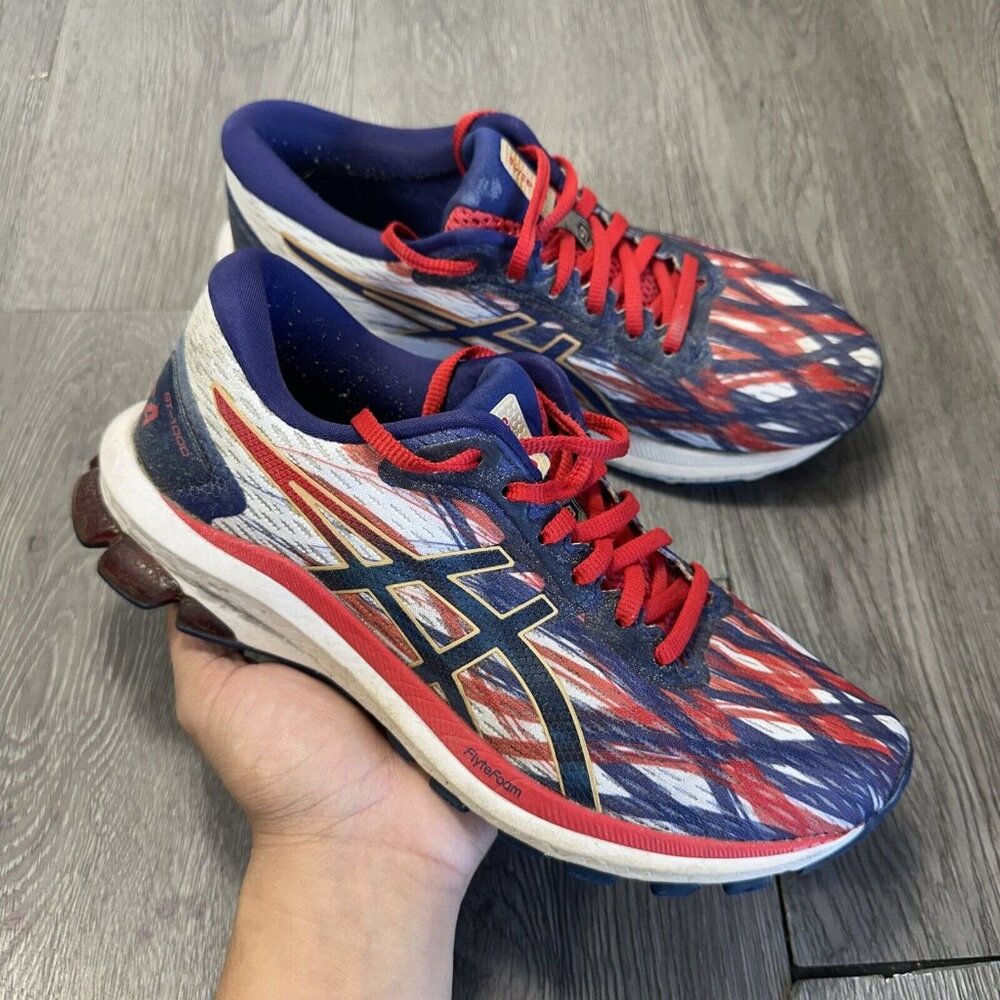 Asics Gt-1000 Usa Running Shoes 1012a97 White Red Blue Womens